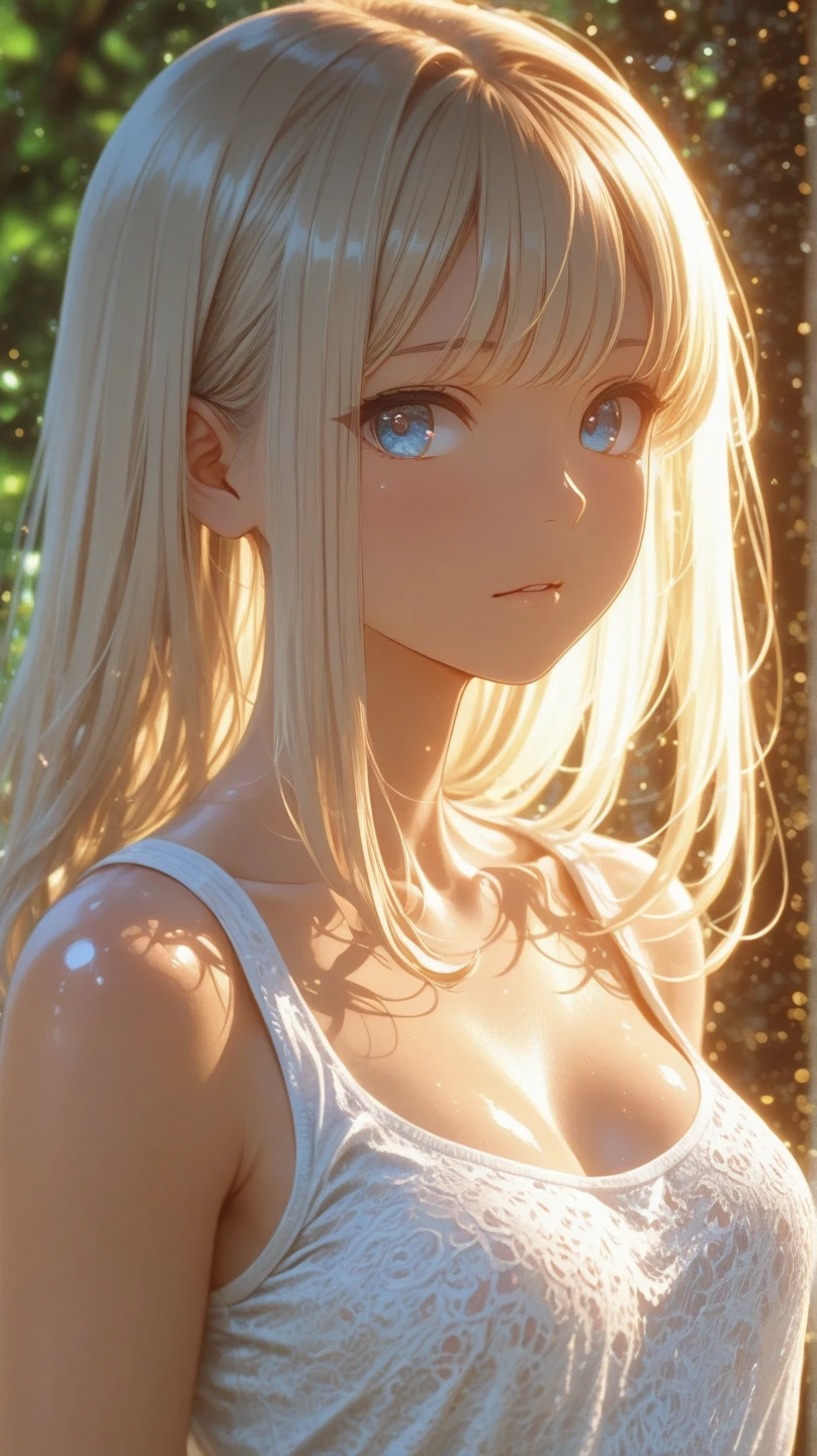 ((best quality)), ((masterpiece)), (detailed), NSFW, small breasts, prominent collarbones, skinny arms, flat stomach, visible hip bones, full body, long hair, red hair, white hair, blonde hair, dark hair, ponytail, thick ponytail, heavy ponytail, anime girl in pink wet clothes, Realistic Shadows, Detailed skin, Very small breasts, Hair Ribbon, Very detailed, highly detailed face, Perfect face shape, Perfect lips, Perfect nose, Correct beautiful eyes, Watching Viewer, Best Quality, Single Girl, No bra, No panties, Solo