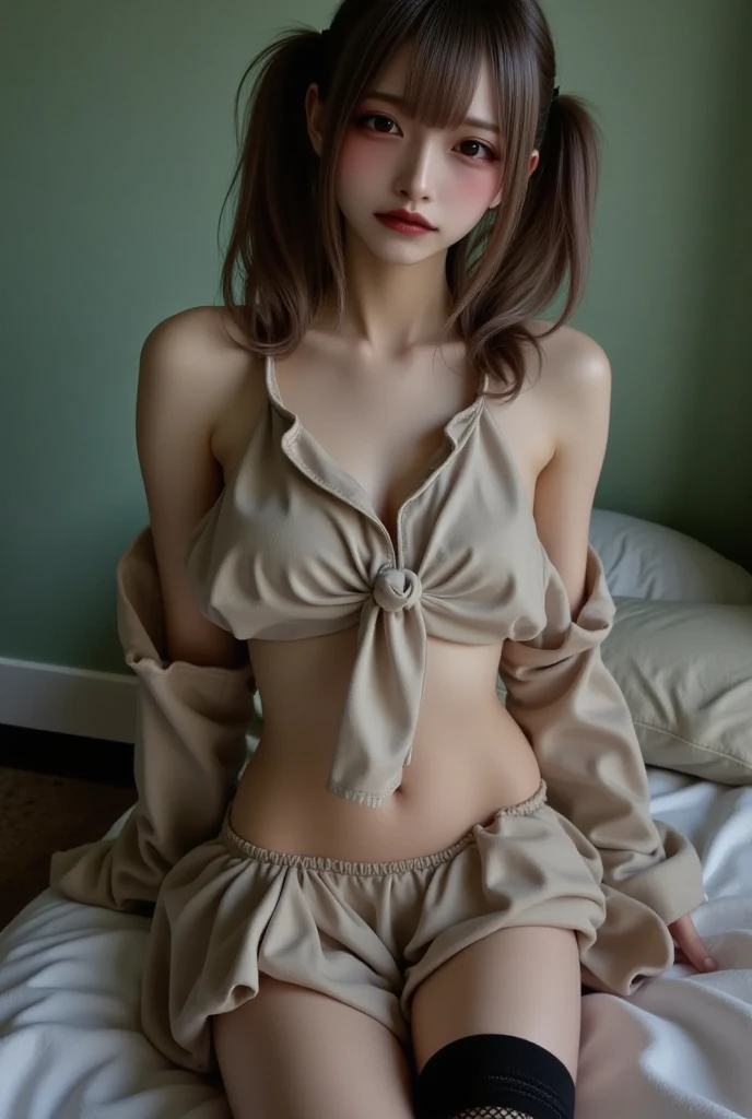 Shirt oversized, topless, panties, shy