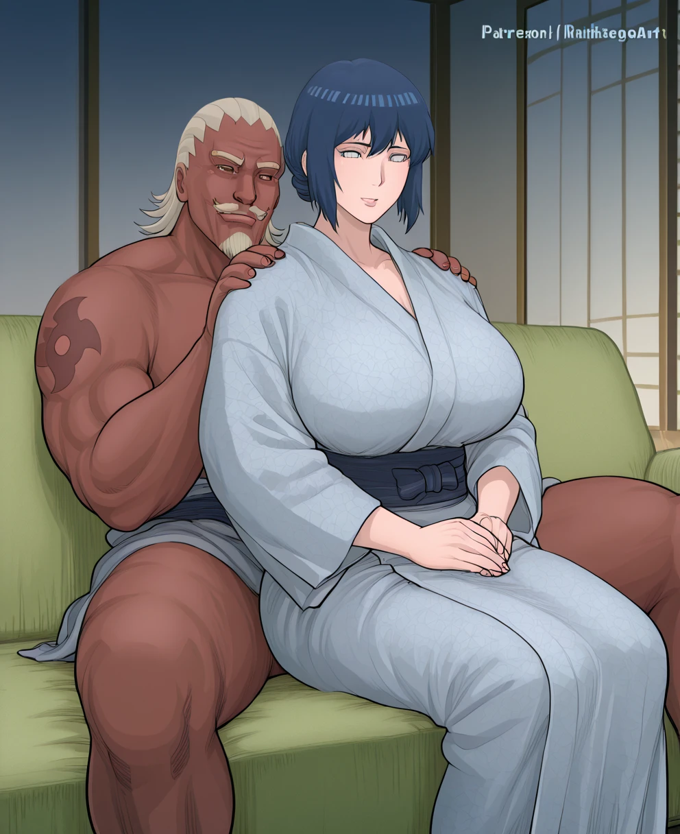 (masterpiece, best quality, high quality, highres:1.4), detailed, extremely detailed, ambient soft lighting, 4K, (1boy, 1girl:1.2, (duo:1.4)), (couple, (sitting on rock), (hag), (sitting handjob:1.2), (age difference), (height difference:1.4), night, (onsen:1.4), bathing:1.2, partially submerged:1.2) ADDCOMM (1boy), (ugly man, (fat man:1.3), (tall:1.2), black man, (old man:1.6), (dark-skinned:1.3)), (((bald)), smirk, grin:1.2), (nude, ((large penis)), erection, testicles, pubic hair) BREAK (1girl), (mature female, milf:1.2), (short hair, red hair, blunt bangs, long sidelocks:1.3), (blue eyes, smile, blush, sweat:1.2), (short girl:1.4), huge breasts, saggy breasts, thick thighs, (naked, nude:1.3, (pussy:1.4), (pubic hair:1.4)),
