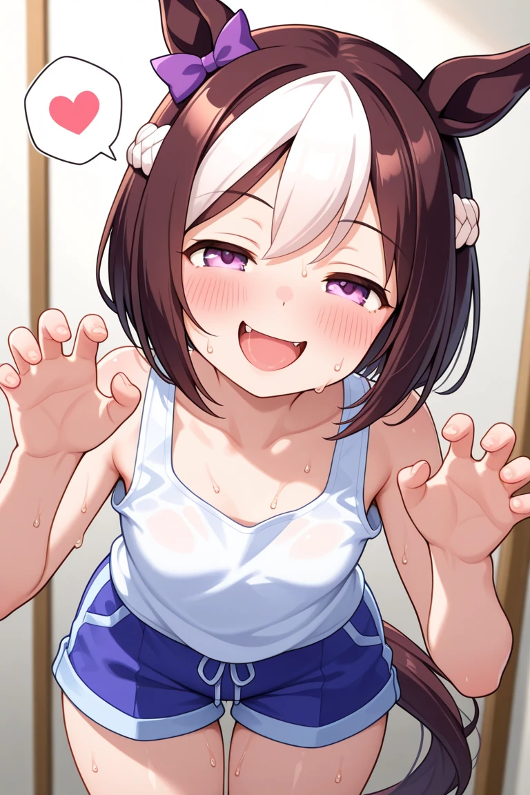 indoor,((hospital)),hospitalのベッド,Looking down from above,face focus, Green Eyes, Grey Hair, hair ornaments, bangs, Virtual YouTuber, Shine, blunt bangs, Double Bang, Animal ears, Flat Chest,Pink nurse uniform,Nurse hat,blush, ,, smile, orgasm,in heat,Are standing,topless,Pink bra,1boy,faceless male,male hands,{{{male hands touch her breasts}}}
