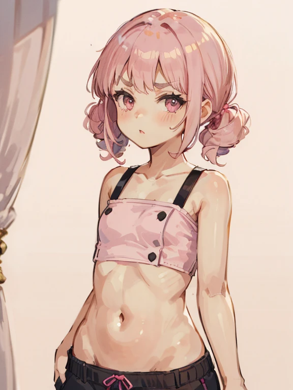 ,child,cute,pink hair,thick thigh ,mini camisole, thick thighs,flat chest,pink mini camisole,crop top,raiden, loli,child,flat chest,fullbody,perfect thighs,standing, thick thighs, blushing,loli,child, standing straight, head to toe capture on the frame,loli,,loli toes,bare feet,, ,white background, cute,open abdomen,perfect body ratio, body ratio, white background, front facing, looking at viewer, ,, baby girl