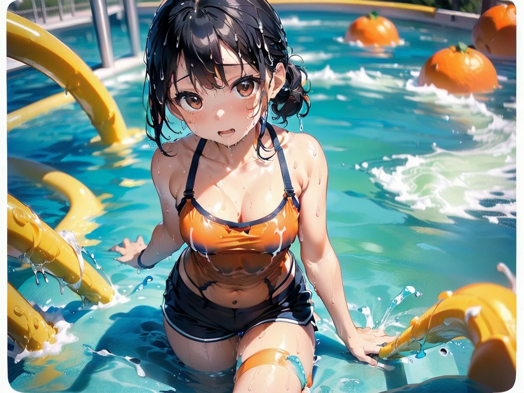 8K quality,(super masterpiece:1.3),Highest quality,Detailed Images,1 female,symmetrical beauty,c.c,10th Generation,Medium build,(smile,smile),(Brown Hair),(Thick eyebrows,Thick eyebrows),(Droopy eyes,Green Eyes,Green Eyes,Bright Eyes),(Large Breasts,F cupの胸),Tan Skin,(School Swimsuit),(Draw the whole body,Leg spread,Sit with your knees bent,Leg spreadする,Sitting on the ground),(background:Deep Underwater,Full body in deep water,Fantastic underwater),(Face directly towards the camera,Looking directly at the viewer,looking at the camera,The body faces the viewer,The body is facing the direction of the camera,Face looking straight into the camera).