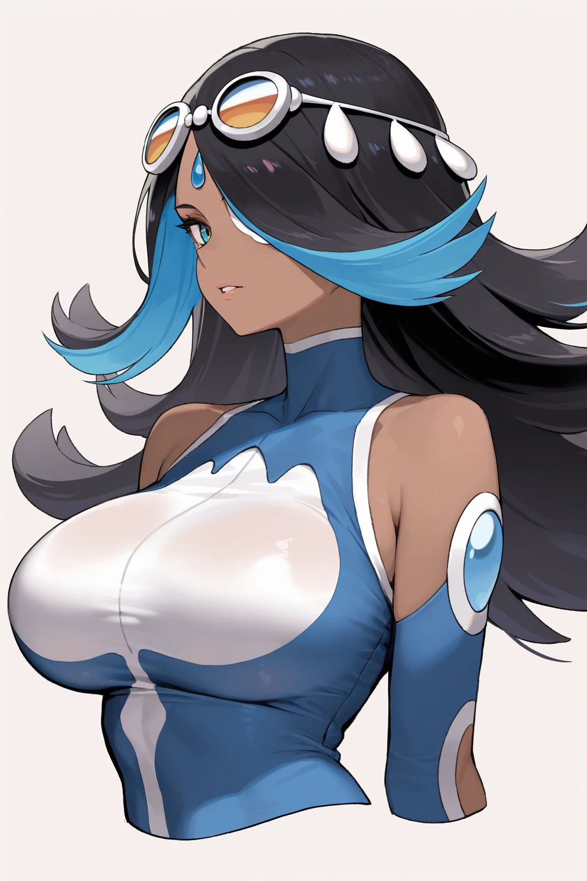 Felicia, blue hair, Green eyes, cat tail, big breasts, big ass, lewd, Excited, horny, ashamed, blushes, white wet pantys.