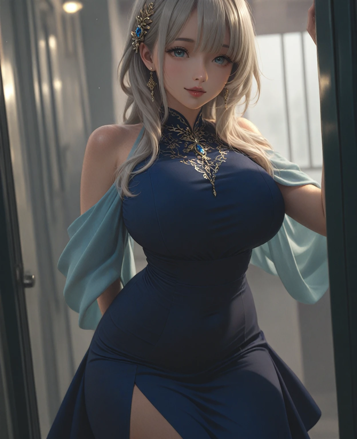 1girl in, (Solo:1.2), (Beautiful and detailed eyes description), (beautiful and detailed face), Perfect female body, neat figure, Slender waist, (Young Girl), (20 years old), Long hair, Platinum Blonde Hair, Very big eyes, Blue eyes, medium breasts, blush, Shy, watery lips, Nurse, (nurse dress), Nurse Cap, Unbuttoned, (White Gloves:1.2), (White pantyhose), high-heels, Necklace, earrings, Indoors, school nurse, Hospital bed, window, White curtains, Sunlight, Squatting, (Best Quality), (ultra-detailliert), (masutepiece), (hight resolution), (Original), (the Extremely Detailed CG Unity 8K Wallpapers), Character Design, Game CG, Detailed Manga Illustration