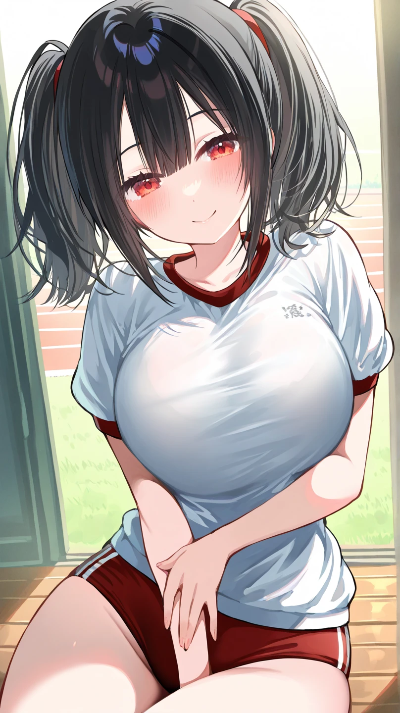 1 girl,gym_uniform,White,White shirt,masterpiece, best quality, very aesthetic, absurdres,breasts,tight skin,(impossible shirt:1.5)