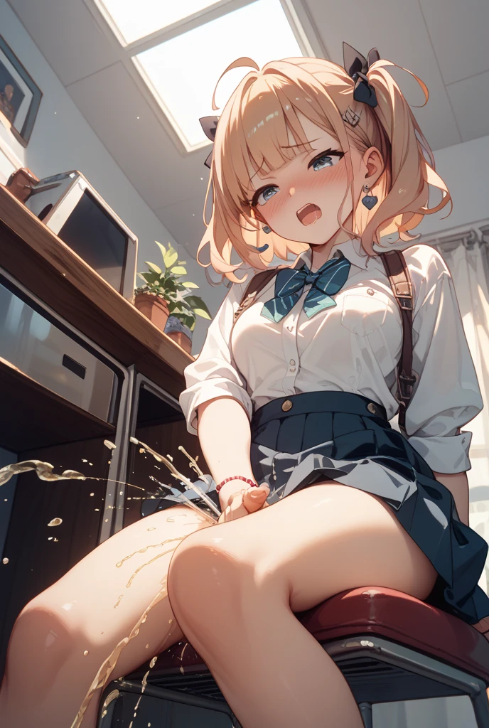 ((NSFW))、masterpiece、highest quality、cute girl、(((Pissing)))、smile、(sexual climax)、Lewd、black socks