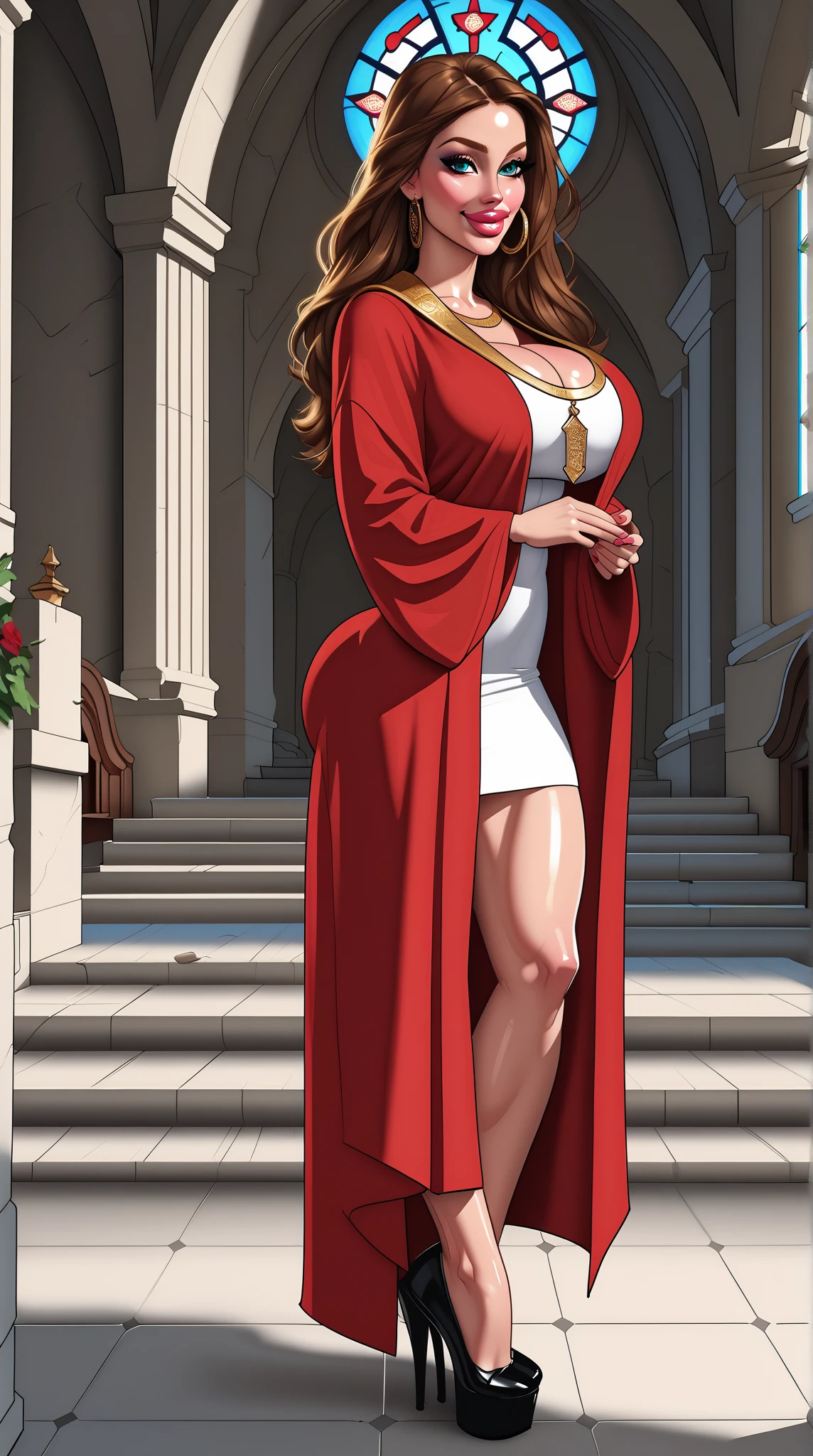 UHD 8k, HDR+, Copyright Disney Disney Villains Snow White and the Seven Dwarfs Character Evil Queen Artist Bunbunmuffinart General 1girls huge breasts breasts fully naked breasts all breasts outside naked breasts female female focus female only Brunette light skinned light skinned woman looking at viewer mature woman milf stepmom nipples, brunette with necklace, large piercing eyes, huge earrings, giant earrings, gold bracelets on the arms, long jet black hair flowing over the shoulders, Black high heel shoes, High heels, black gothic dress, detailed background, realistic, 1girl, solo girl, 50 year old girl, ultra realistic face, hyperrealistic, hyperdetailed, (looking at viewers), sharpen, detailed face, detailed eyes, detailed lips, red lips, beautiful face, 16k, FHD, raw photo, cute face mesh, pretty face mesh, portrait shot 8 k