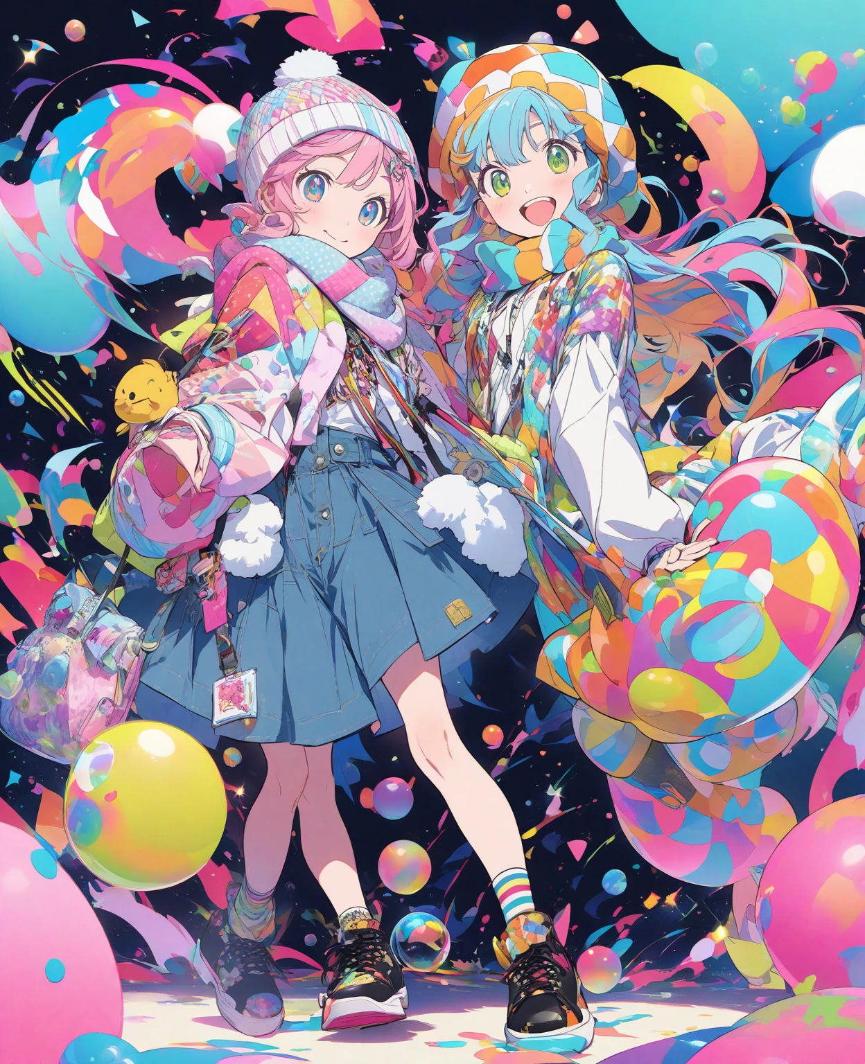 3girls, colores vibrantes, candyland