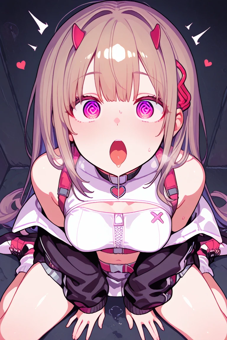 masterpiece,4ｋ、One girl,alone ,Heart-shaped pupils,Open your mouth,hoodie,, Static Restraints,nude、Rope bondage play、ＳＭ、Tortoiseshell binding、Body Piercing、Nipple Piercing、Man Piercing、piercing、Obscene lines、