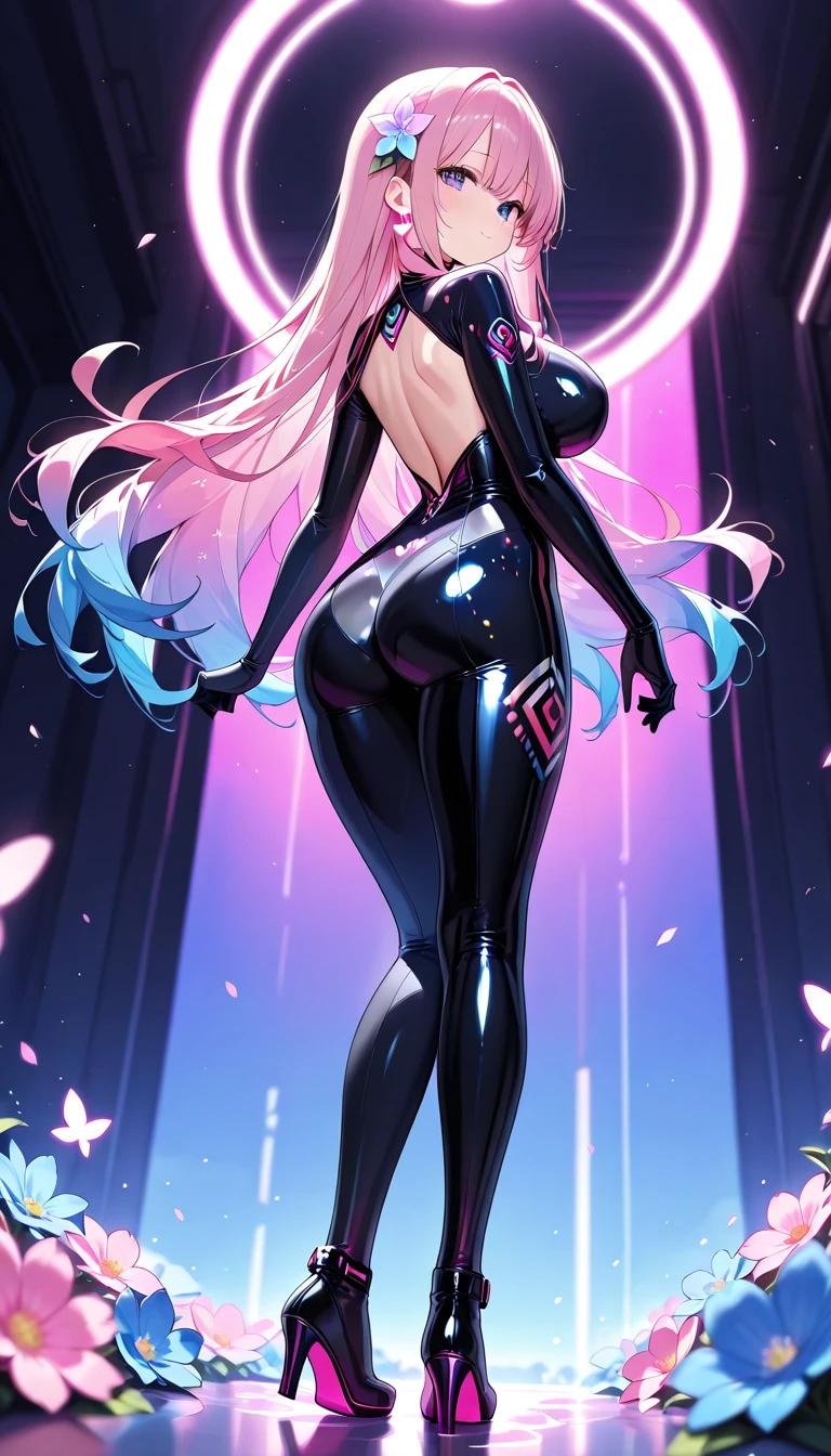 Realistic 8k.Picture only of the upper part,high resolution, Bright glare,1 woman, alone, hips up, half body,(detailed face), blonde hair long hair, Mecha Musume, mechanical parts, robot joint, single mechanical arm, Mechanical radius, Bikini body suit with many neon lights,A white bodysuit has several neon bulbs.,Body armor chest set with 4 large electric bulbs.,With colorful lights There was a bright purple light.(Very bright)Colorful beams of light shoot from the armor.,Light radiated from the armor.,,  city at night