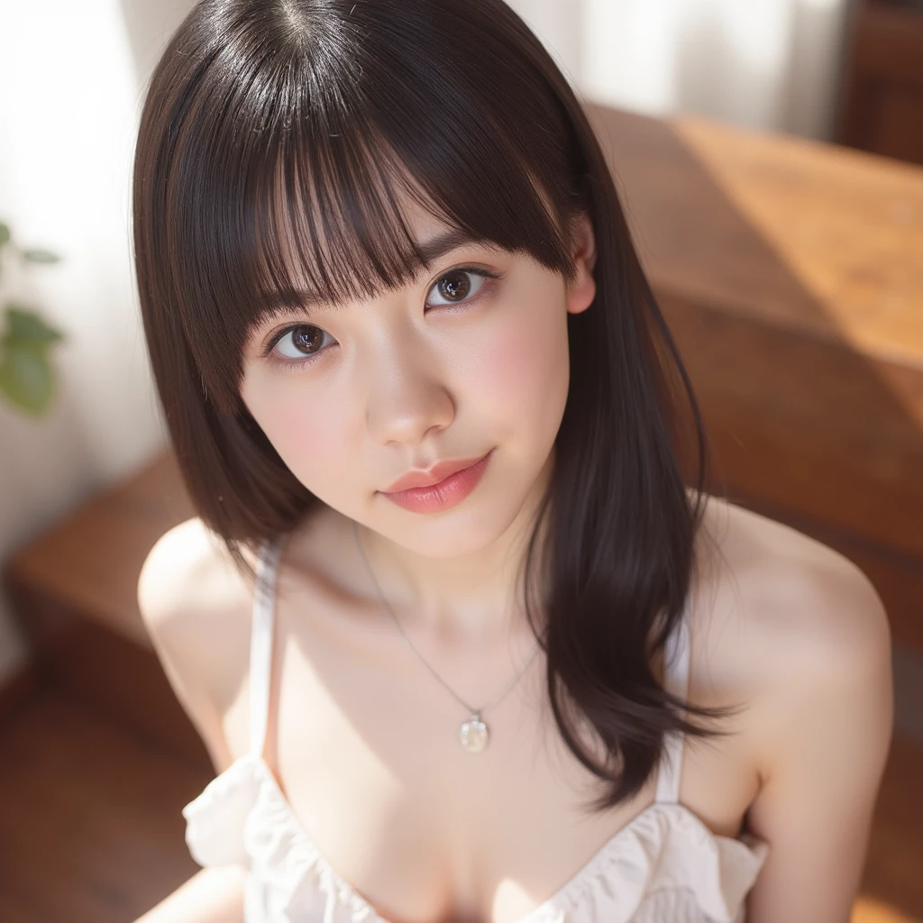 (8k), (highest quality: 1.2), (Realistic), (Realistic: 1.37), Ultra-high resolution, 1 girl, Head to knee photo、cute, smile, Mouth closed, Beautiful details, Beautiful Nose, whole body, Wet Hair,Wet body、 Large Breasts、Saggy breasts、Soft Breasts、Voluptuous thighs、Odd Eye、Heterochromia iridis