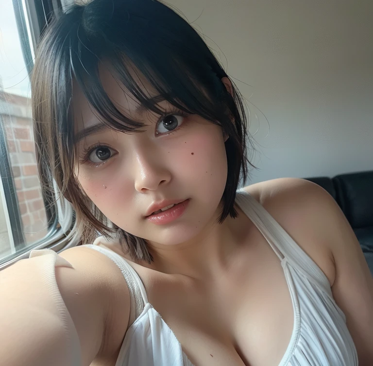 ((Japanese Mature)), ((55 years old:1.4)), ((old woman:1.3)), (((Small breasts))), Beautiful breasts, Detailed eyes and face, Long eyelashes, Beautiful Lips, Bright red lipstick, Feel the warmth and elegance, There are fine wrinkles, Mystical Eyes, Expressive eyes, Beautiful Skin, A look that seeks a man, Condescending attitude, Competition swimsuit, Beautiful hair ornaments, Pale pink cheeks, Soft Light, Bedroom, High quality photos, Vibrant colors, Bokeh effect, Delicate depiction, whole body, short hair, Low Ponytail, sexy, Sweat shows through the skin, Emphasize the chest