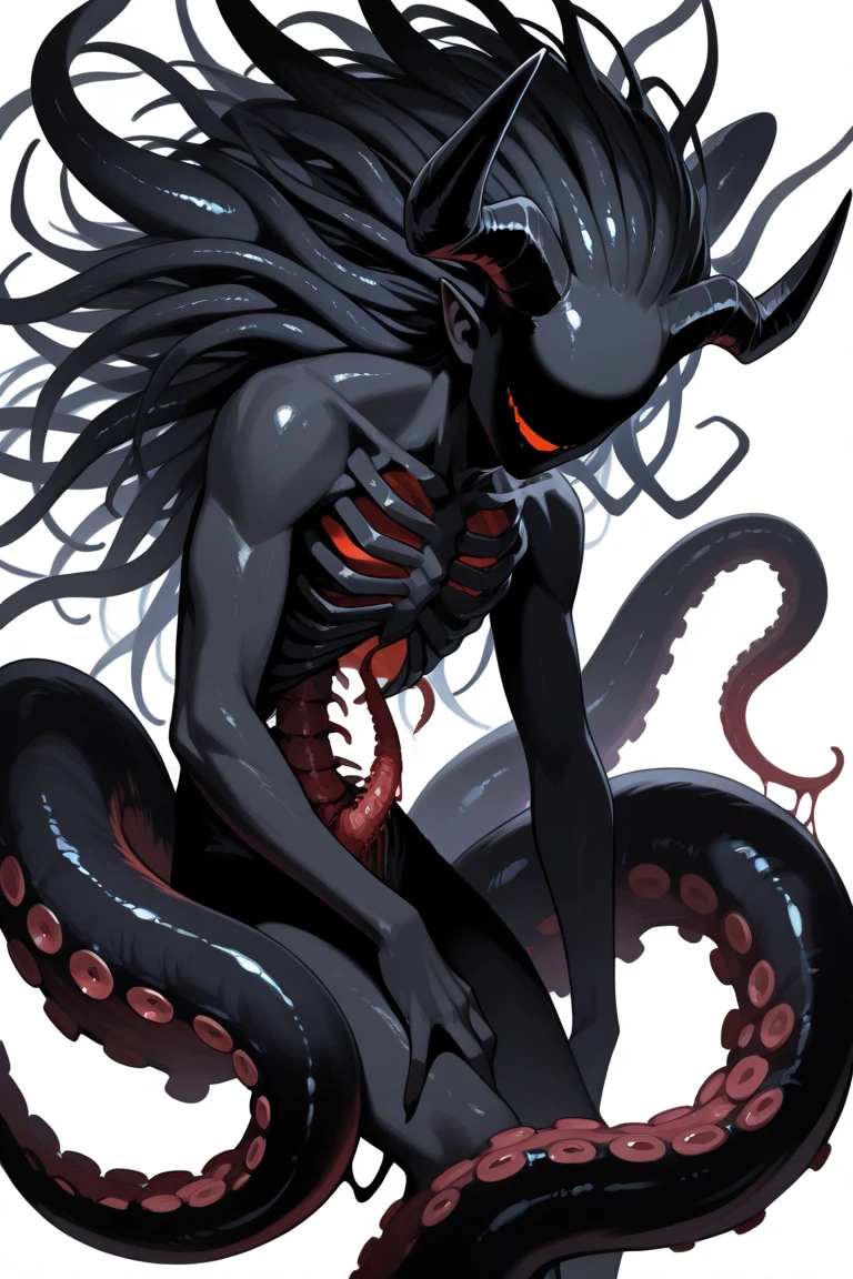 masterpiece, <lora:kadabura_2D-52:1>
1other, mask, smooth mask, tentacles, tentacle hair, claw, waving, white background, shadow