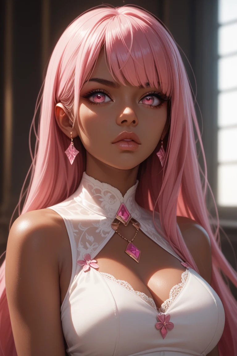 Pixiv style, anime girl, Beatiful face, correct anatomy Realistic with pink long hair holding sign that says "Despite", 8k, realistic, ultra quality, beatiful girl, Stern anime girl, (Highest Quality, Amazing Details:1.25), cinematic lighting, unique, whole body in picture, black gloves, high-quality, very long hair, hair intakes, makeup, lipstick, eyelashes, ultra detailed eyes, ultra detailed face, ultra detailed lips, ultra detailed lipstick, ultra detailed makeup, 18 years girl, blue eyes, pink hair, masterpiece, 8k