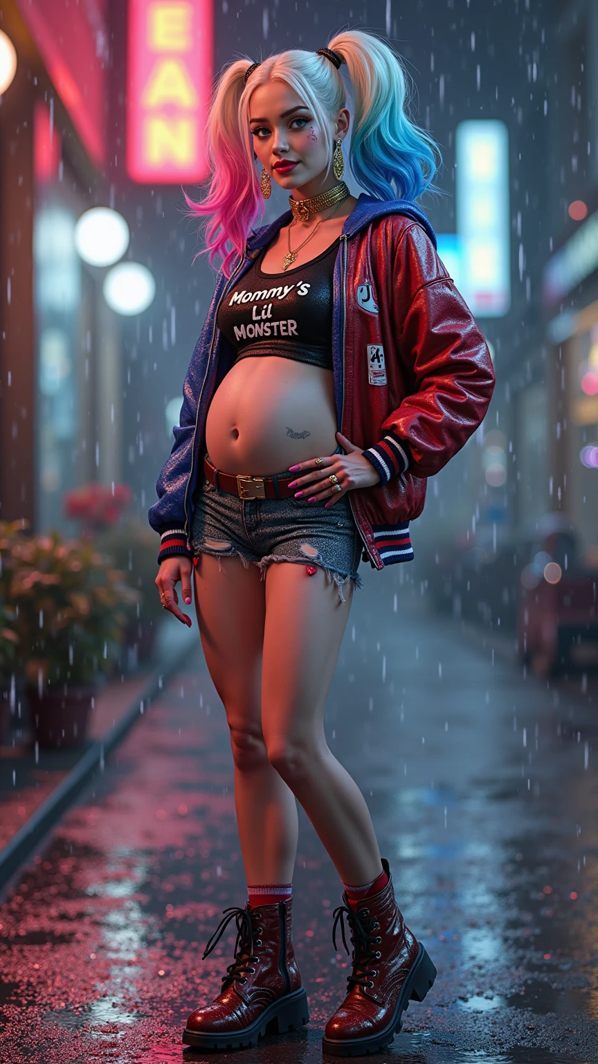 ((Best Quality, 8k, Masterpiece:1.3)), Focus:1.2, Perfect Body Beauty:1.4, Buttocks:1.2, ((Layered Haircut, Breasts:1.2)), (Wet Clothes:1.1) , (Rain, Street:1.3), Bandeau Dress: 1.1, Highly Detailed Face and Skin Texture, Fine Eyes, Double Eyelids, Whitened Skin, Long Hair) gigantic boobs nude pregnant