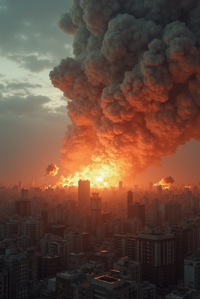 (detailed description) (best quality) a building just destroyed and catching fire in a city with a dark setting --auto --s2