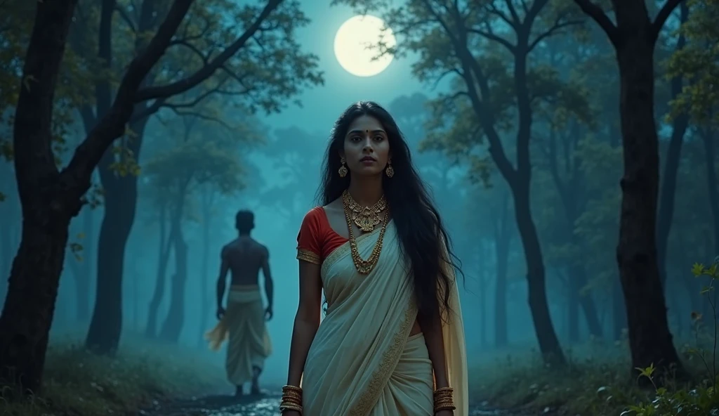 (jungle ambience) (horror dark effect) (full body) a beautiful indian beautiful teen ghost girl wearing sleeveless white blood stained saree, (big but covered) sitting on a tree branch, scary bloody face, cruel smiling expression, seductive, detailed face, detailed eyes, detailed lips, 8k, high quality, ultra-detailed, realistic, photorealistic, physically-based rendering, vivid colors, horror, dark fantasy, moody lighting, dramatic lighting