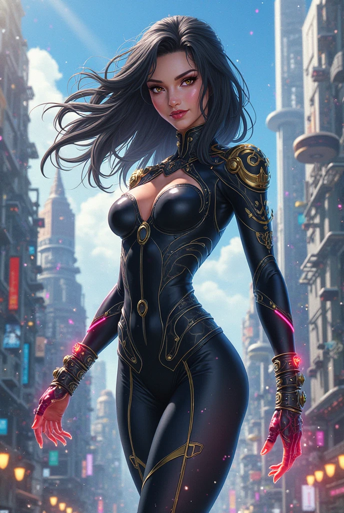 Spider Woman exudes an audacious confidence as she moves silently through the streets of the city. His agile and elegant figure is wrapped in a fair and elegant costume that accentuates his perfect curves. His mask reveals only his bright eyes and his confident smile. Her black hair flows in locks in the wind as she leaps through the buildings of the city. Her presence is magnetic, and she exudes a powerful energy that makes her even more attractive. She is strong and courageous, always ready to face danger to protect those who need help. Her arachnid agility makes her a formidable opponent in combat, and her intelligence and cunning are her main weapons. Despite her strength and courage, she is kind and compassionate to those who are struggling. She takes her responsibilities as a hero seriously, but is also notable for her cheerfulness and sense of humor. She is a true arachnid beauty, with a heart of gold and a brave soul. , 8k high resolution image, hyper detailed, super realistic, intricate details --auto --s2
