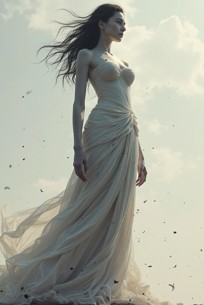 Pretty giant woman who is 15 meters tall. She sticks her giant toe of her foot in a man's mouth