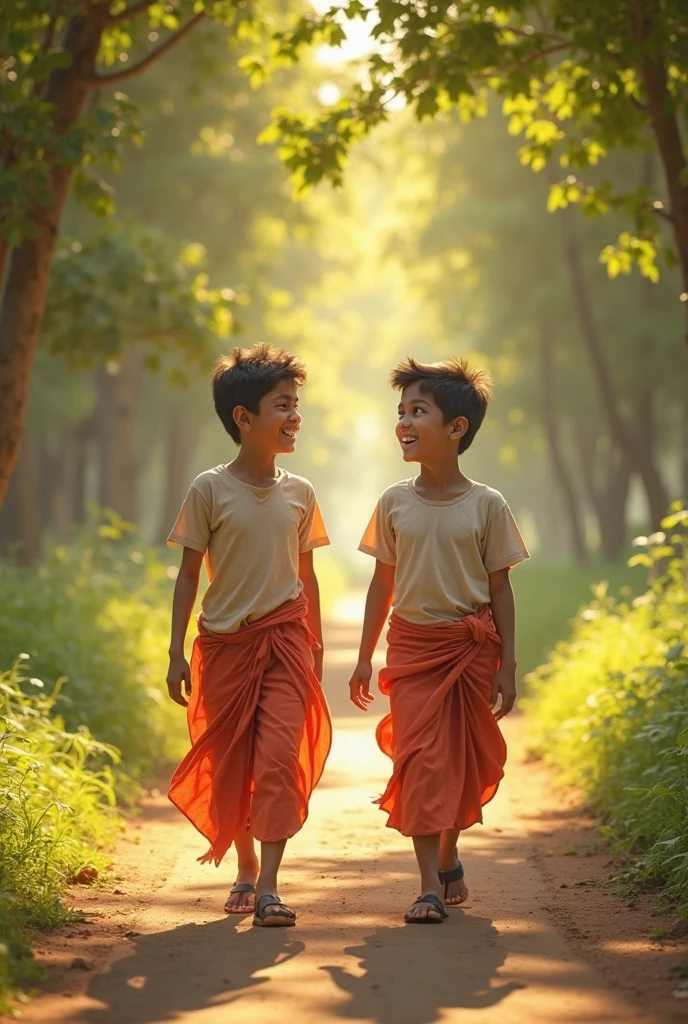 two Malay and Indian boys posing in a hut by the side of a paddy field