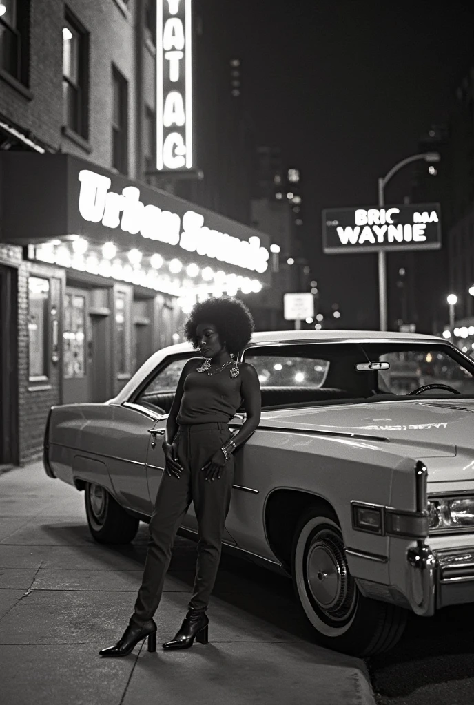 album cover, Create an image of a black woman with blonde big curly hair, sitting on a cozy window seat, looking out at a rainy cityscape, a red velvet sofa in a dimly lit room, surrounded by candles, while listening to music on a vintage record player, cinematic light, album cover, ultra quality, 8K, detailed face, beautiful face, intricate details, night