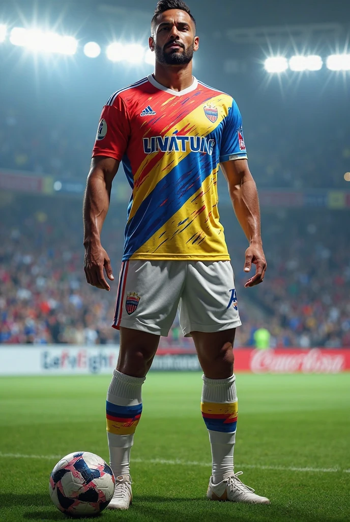 Joueur de foot de 17ans avec un maillot blanc bleu et rouge
Taille : 1m86
Poids :
68kg
physique :
Visage : normal
Carnation : renoi
Yeux : marrons
Sourcils : peu epais
Nez : petit
Bouche : normale
Pommettes et mâchoire : carrés
Menton : normal
Oreilles : normal
Cheveux : mid taper noir en V
Pilosité : légère moustache
Il a le ballon aux pieds
