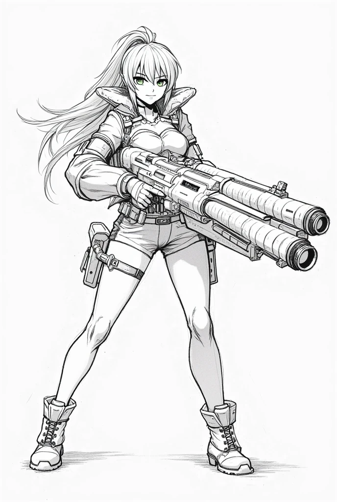 anime artwork of a young sexy punisher woman in a black punisher shirt holding one gun anime manga girl style, entire body in shot, full body shot, anime style, key visual, line art, coloring page, black and white, white backround, thick ink lines, studio anime, highly detailed