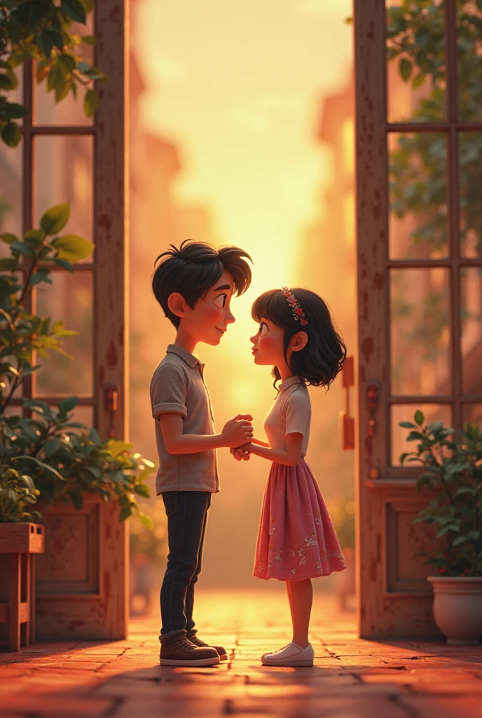 A boy loves a girl. Meeting after many days. The boy's body expression clearly shows his love for the girl. And the boy misses the girl very much.