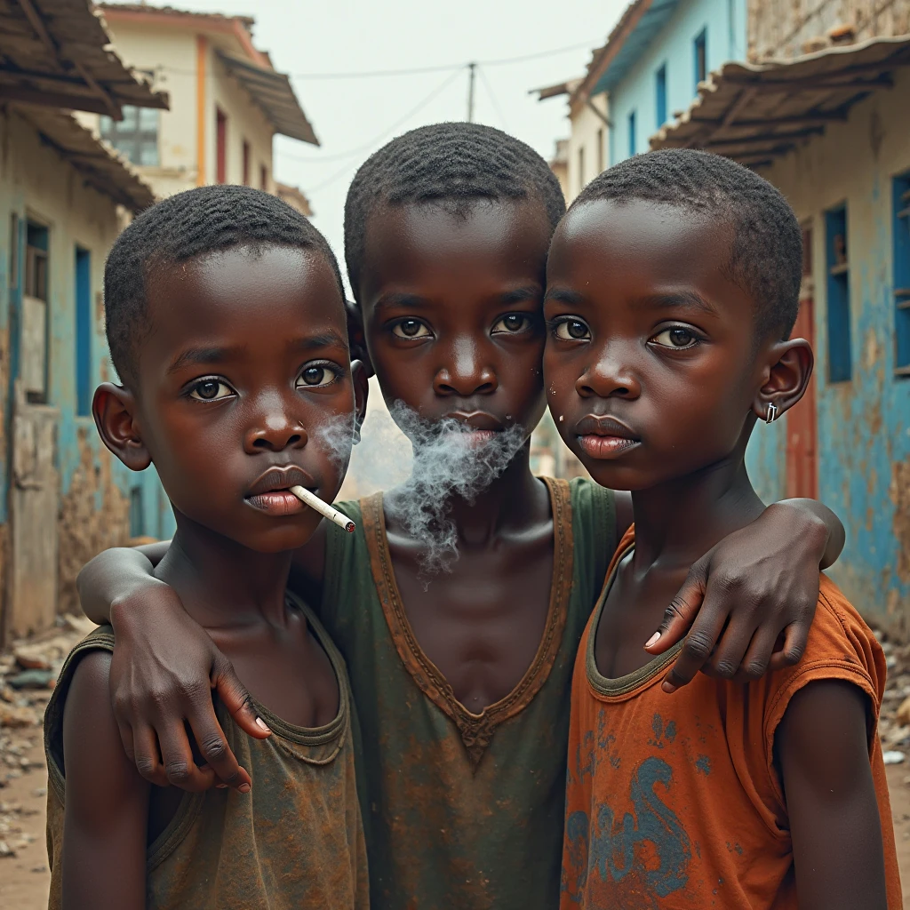 Young slim African boys and girls smoking weed and kush in a slum