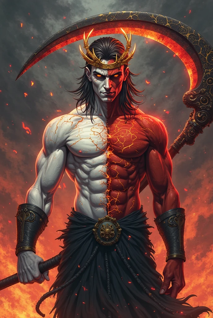 A man with chains around his neck and a bloodied face, male vampire of clan banu haqim, Marduk, Bloody + arte conceitual, Dagoth seu, arte conceitual de deus, estilo gerald brom, necromante masculino, Sangue para o Deus do Sangue, Caronte, o barqueiro de Hades, Deus masculino bonito da morte