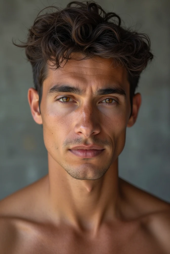 Sensual photo of a , unruly hair, Light brown eyes, He is in a backyard in the favela , he is naked, He is looking sensually at the camera, homem gay sensual ,  big thick penis filled with semen, ejaculating very completely dirty, gorgeous penis ,  15 years old