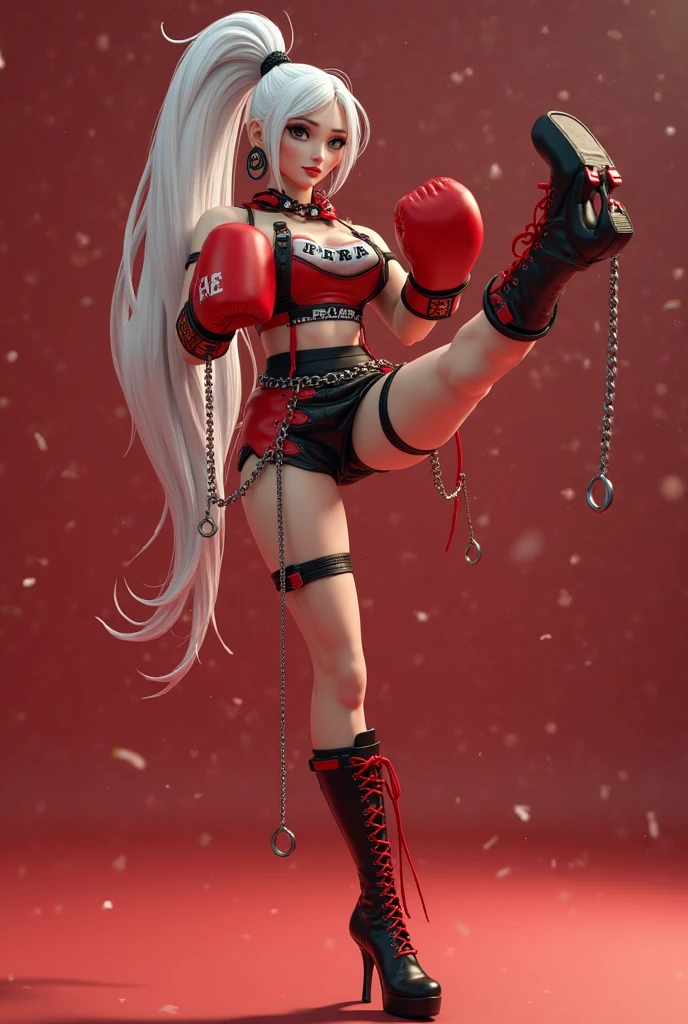 Female robot performing trapeze at circus silver costume short skirt Machine body machine is exposed