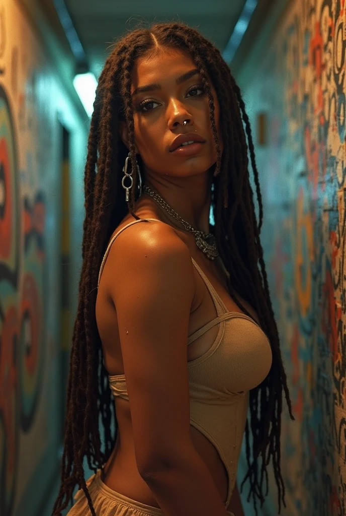 An exquisite portrait of a black African woman with deep ebony skin, Photography captured in stunning 8k resolution and raw format to preserve the highest quality of details. The beauty of women is undeniable, her face commanding the frame in a close-up that reveals the intricate details of her eyes. She wears a dress that complements her radiant skin, and her eyes are portrayed with meticulous attention to detail, showing the captivating depth within. The photograph is taken with a lens that emphasizes the challenge of your gaze, and the backdrop is a dark studio environment that highlights the soft colors of the scene. Lighting and shadows are expertly crafted to highlight the richness of your skin tone and the subtle nuances of your features..... Your red hair, with its distinct tone, adds a touch of warmth and contrast against your ebony skin. The interior environment adds a feeling of intimacy, while the freckles on your skin tell their own story. The overall composition captures its essence with authenticity and grace, creating a portrait that is a celebration of your heritage and beauty. Photography by challenge512, using the best shadow and lighting techniques, to create a mesmerizing portrait that transcends the visual.
