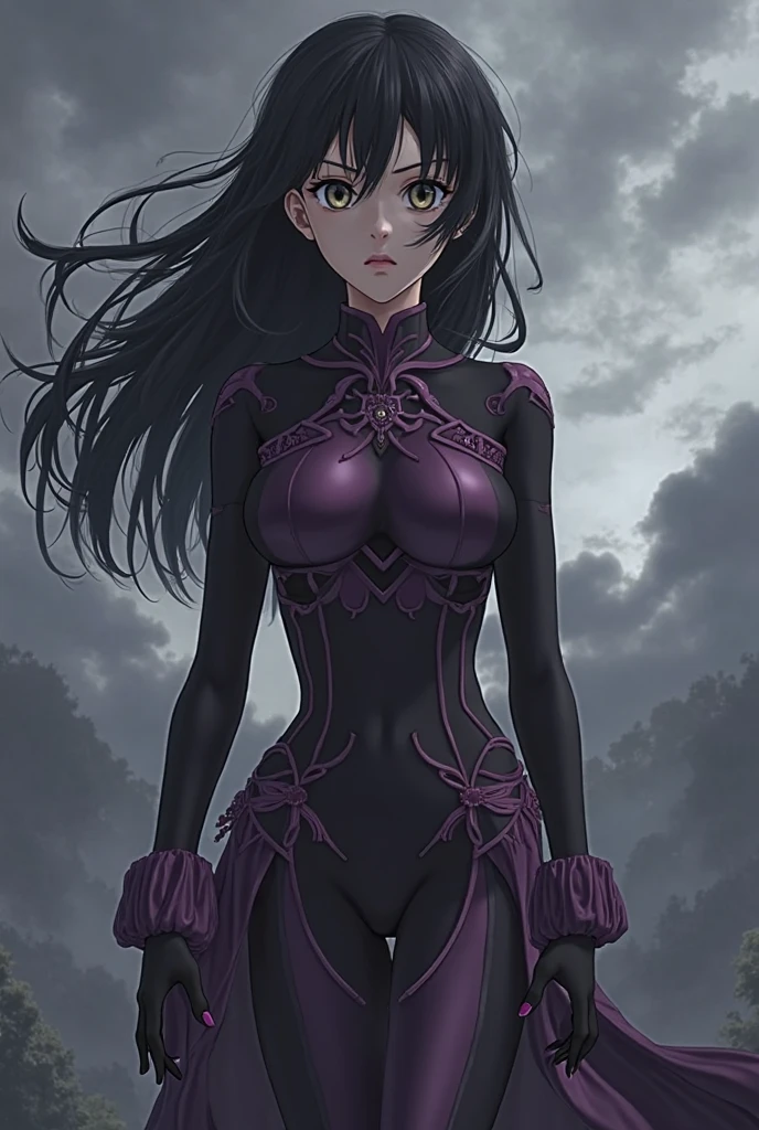 Masterpiece, Excellent, 1girl, solo, complex details, color diffusion, comic book, anime, marvel, DC, catgirl, dark skin, ebony, brown skin, dark-skinned female, thighs, cat ears, dark hair, black hair, purple eyes, skimpy attire, epic attire, assassin, badass, deadly but sexy, trending, demon, goddess