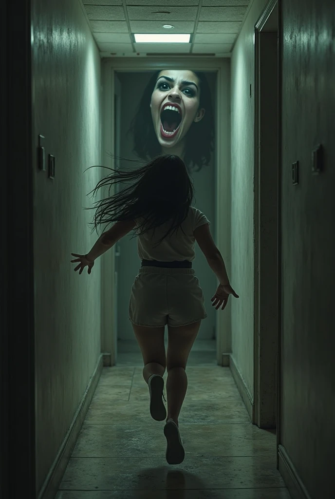 cinematic photo a creepy woman wears a dirty white dress, face hidden by hair, twerks in front of a lcd tv, stylish appartment <lora:lcm_lora_sdxl:1> <lora:TheRing1024:0.85> . 35mm photograph, film, bokeh, professional, 4k, highly detailed