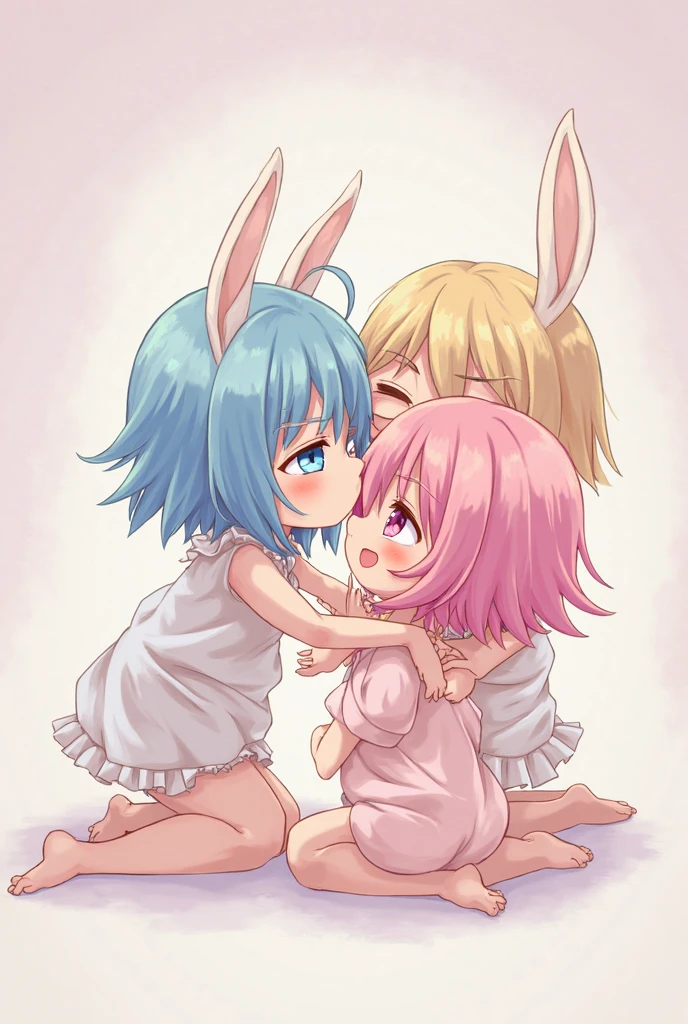 nsfw,Two Girls,Stick your butt out,Two buttocks,Ass close up,on stomach,from behind,On all fours,Nipples,vaginal sex,Light blue hair,Light pink hairstyles,Cat ear,Pink Eyes,light blue lolita,White socks,,Pink ribbon,Best image quality,Highest quality