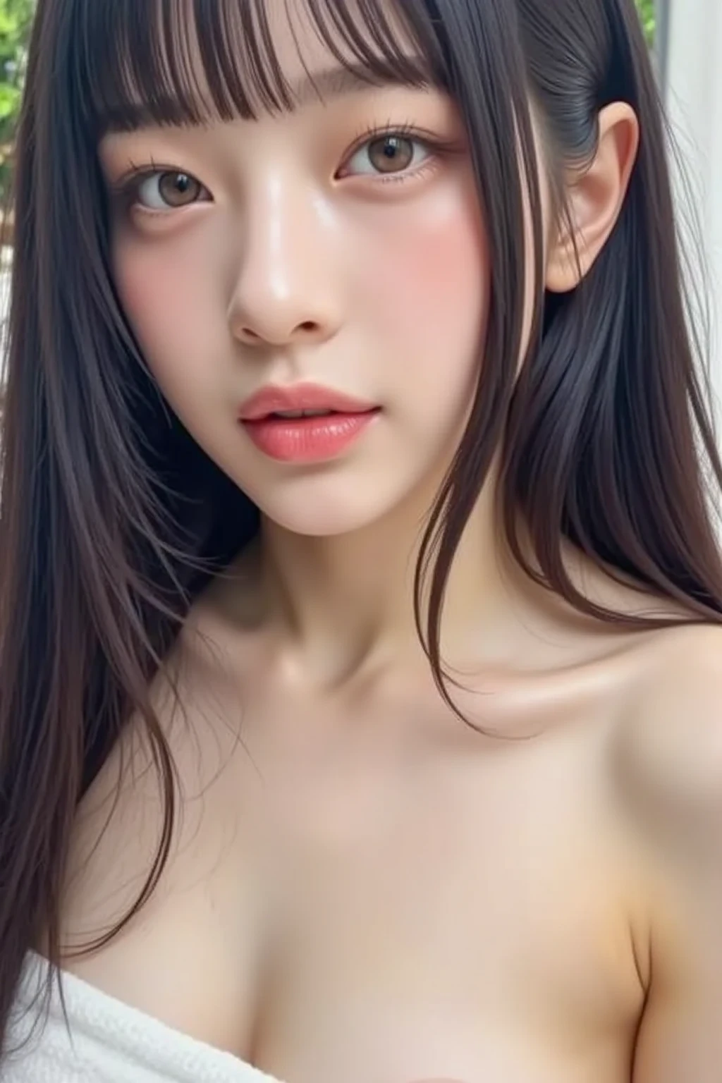 (Hyper-realistic), (Illustration), (High resolution), (8K), (Extremely detailed), (Best Illustration), Yol ( chain saw man ), (Beautiful detailed eyes), (Best Quality), (Ultra-detailed), (masutepiece), (Wallpaper), (Detailed face), Solo, Upper body, Focus on Face, 1 girl, Long Black Hair, Korean, Thin eyeshadow, A detailed eye, Brown eyes, Small moles under the eyes, very slender legs,Small breasts,Smaller chest,Black knee socks, Dynamic Pose, low illuminance, Night, Dark, Clouds, a dark night,sleeps in a bed,Happy,Naked,angry,Pink,