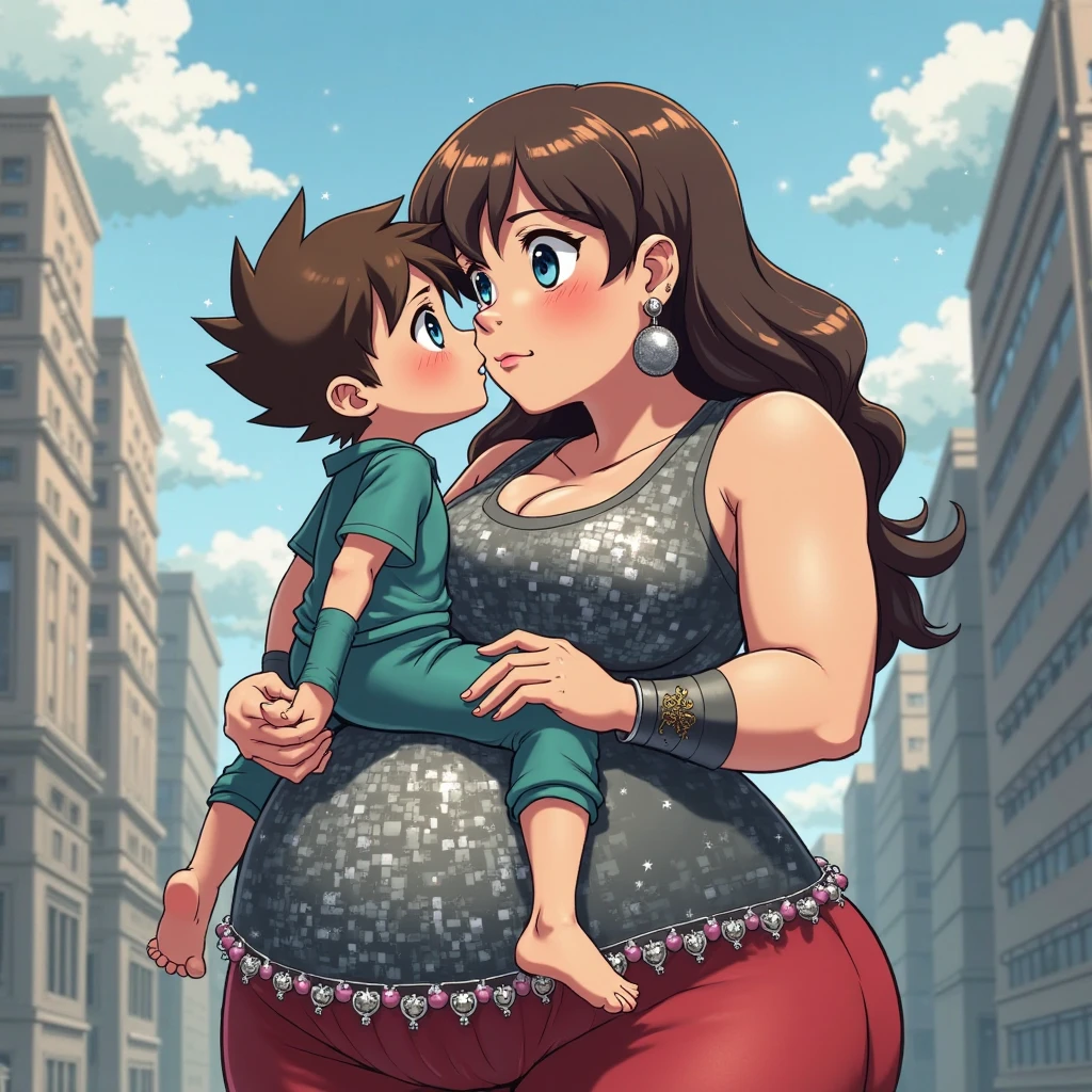 (Private 4K)、(High resolution:1.2)、(High freshness:1.2)、(Whole Body Ezbian:1.2)、(Medieval European town:1.6)、(Super-sized mother and cute little son holding hands:1.8)、((Woman with exaggerated big physique))、(Huge muscles:1.4)、,((very dark skinned woman:1.2))、