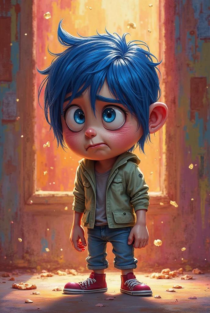 Make the sadness cartoon from Inside Out in a teenage boy version 