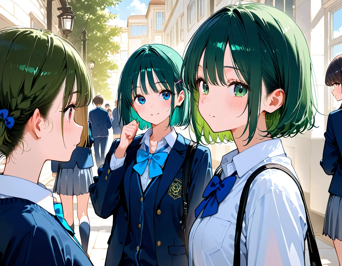 32k, best quality, ultra high res, HDR, UHD, extremely detailed CG, unity 32k wallpaper, ((cute)), (((Trio of schoolgirls standing side by side facing backwards))), (multicolor Hair), (various hairstyles), (multicolor school uniform), (miniskirt), ((library background)), (((((skirt lift by myself))))), (cute underwear), (happy), (smile), ((cowboy shot)),