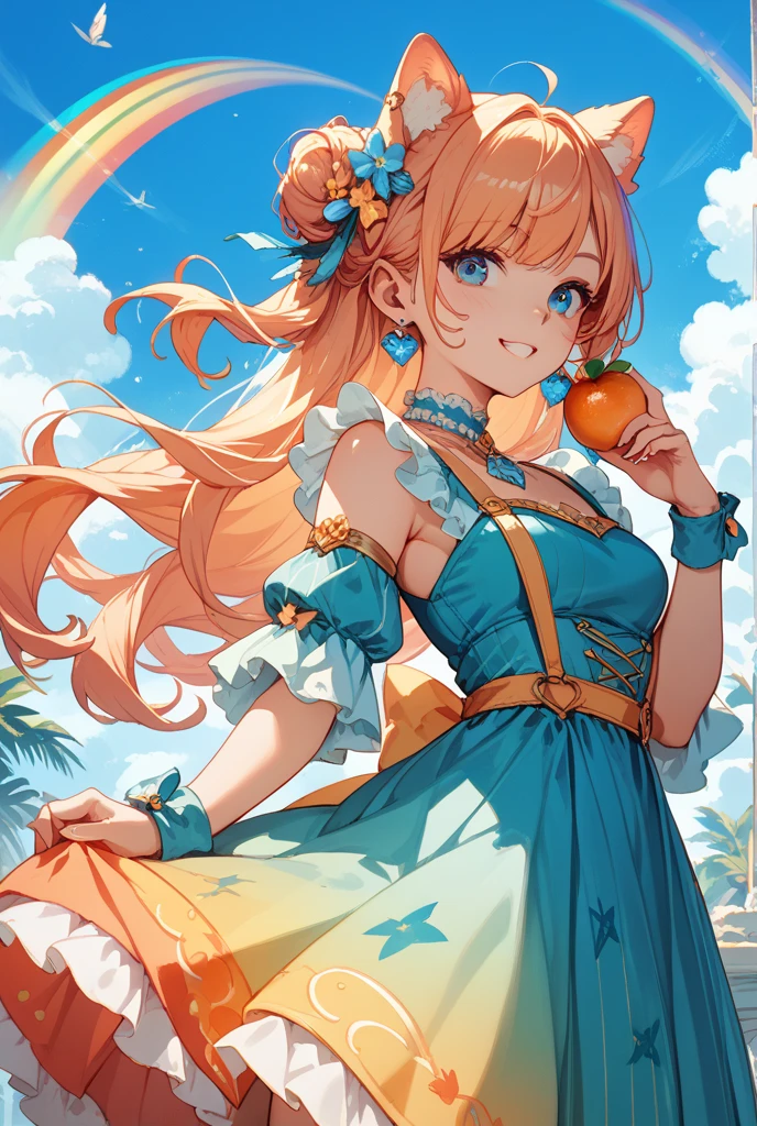 (8k, RAW photo, best quality, masterpiece, highres, absurdres, ultra detailed:1.3), (Photography, realistic, photo-realistic:1.4), (beautiful natural lighting, beautiful deatailed shadow, beautiful detailed glow :1.4), atmospheric,
BREAK, 1 beautiful girl, girl, (cute:1.5),(Little:0.5),(cute:2.0),(change:2.0),(12 year old girl),(big breasts:1.65),(chin hair,blonde,blue bow,green eyes,Eyebrows visible through the hair,side lock,long hair with bangs parted, hair flower, hair ornaments, big ribbon in hair, curly hair, ponytail:1.6),:he, white feathers, one thin white wing, Ang he wings, spread,(smile,blush:1.45) , //Character
1girl,
BREAK
//Fashions
Urban Fairy Tinker Bell Look
This urban take on Tinker Bell’s style is perfect for a modern fairy, The outfit starts with a fitted green crop top with subtle glitter accents and a sweetheart neckline, It pairs with a high-waisted, A-line mini skirt that features a layered, petal-like design in varying shades of green to mimic leaves, The outfit is complemented by a lightweight, sheer green cardigan with bell sleeves for a touch of whimsy,
BREAK
Accessories include strappy green sandals with tiny, sparkling details, a delicate gold chain belt, and small, detachable fairy wings that can be worn on the shoulders, To complete the look, add a charm bracelet with miniature fairy-themed charms and a flower crown with a mix of green and yellow blossom BREAK, in a (wariza,sunflower field:1.5) that has a blue sky and white clouds as the background, with a (bright and warm) atmosphere that suits their relaxing purpose, BREAK,and add some (sparkles and sun rays:1.3) to make it more vivid and lively,(maximum:1.5),(panoramic superb view:1.5),(gust blowing through:1.2)cute panties,perfect human anatomy,
BREAK wakame,wakame,wakame,(cowboy shot,from below:1.4), BREAK manga illustration.media,manga style,(ultra rich intricately proper sketch+pastel+airbrush+colored pencil:1.1),(ultra highres composition details:1.2),(water color:1.15),