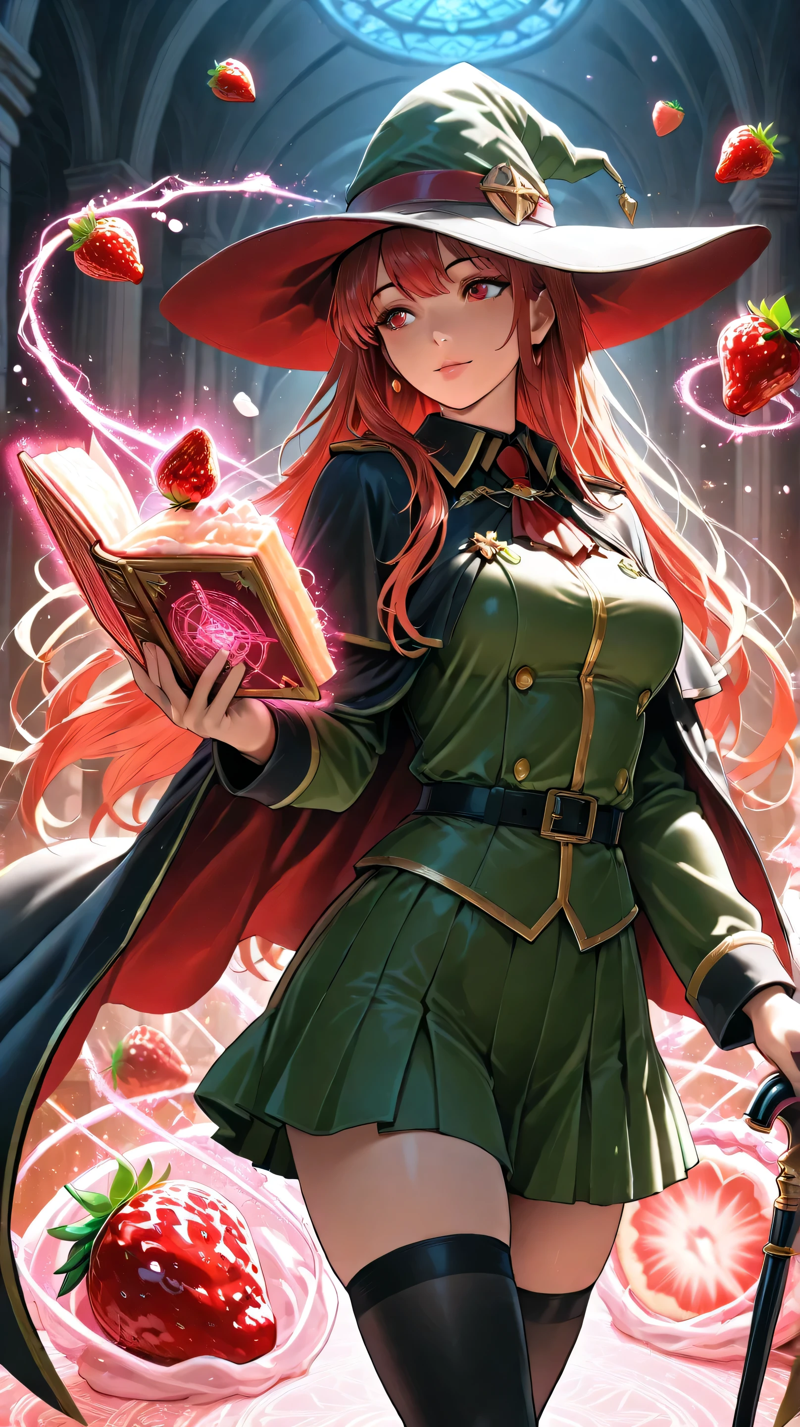 anatomically accurate, Beautiful Face, perfect face, 非常に精巧でBeautiful Faceと目, attractive face, detailed faces with ofisu, delicate face, detailed depiction of skin, top quality, very detailed,fruit, wizard, Medium Breasts, strawberry, Cane, Spell Book, Chant, fantasy, strawberry, tarts, cake, strawberry, Magic Rim, zettai ryouiki,(dancing:0.5),good_hands, ral-fruitsalad, 4K, 8k, HDR, physics-based rendering of sperm squirting,Extremely Detailed Explanation,
dramatic lighting, cinematic atmosphere in military uniform