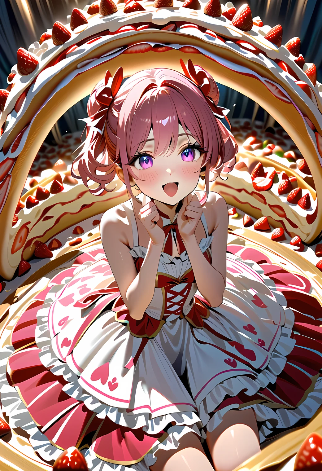 Idol strawberry shortcake motif costume decoration A huge shortcake breaks and she comes out from inside