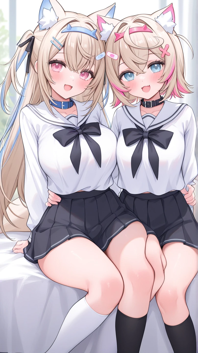 masterpiece, Highest quality, so beautiful, absurdes,High resolution,One girl, (((One littleboy))),Cuddling in bed, like,sexly,Look at each one, blush,Age difference,bow tie,bionde,chest,pleated skirt,Tucked in shirt,Tent shirt,just good,NSFW,((Boys smaller than girls,Boy is smaller than women)),((sex,physique difference,Sex Education,NSFW)),handjob