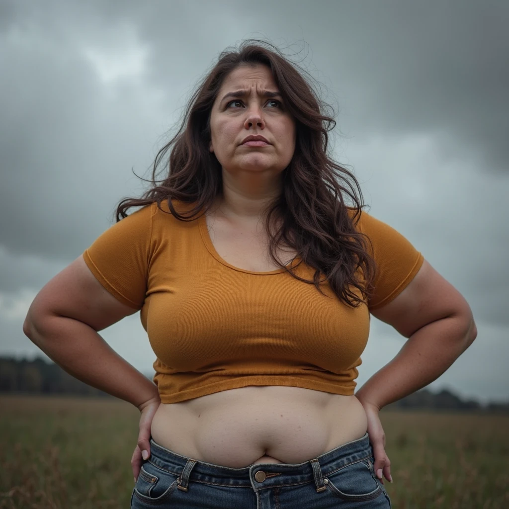 (Best Quality), delgado, Alone, 1 futa, a middle-aged futanari woman. (Woman has a huge cock lump in her crotch with huge testicles.), causing a noticeable bulge in his jeans. She wears glasses and looks like a Karen. Annoyed and angry expression.. She wears blue jeans, a white shirt, a short blue jacket and black hair.