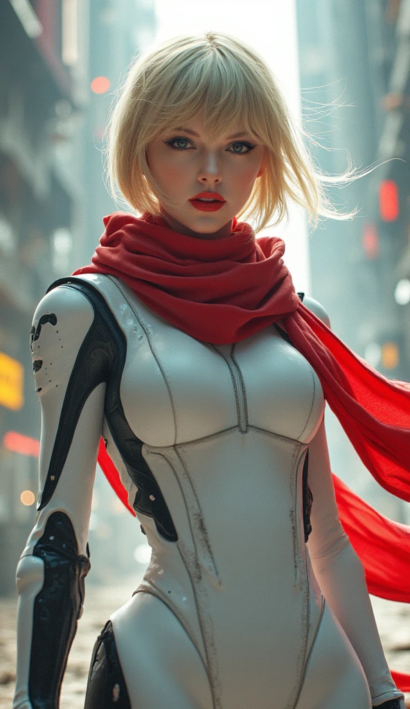 blood pale woman standing on the edge of horizon looking at the viewer, sci fi art style of the masters,