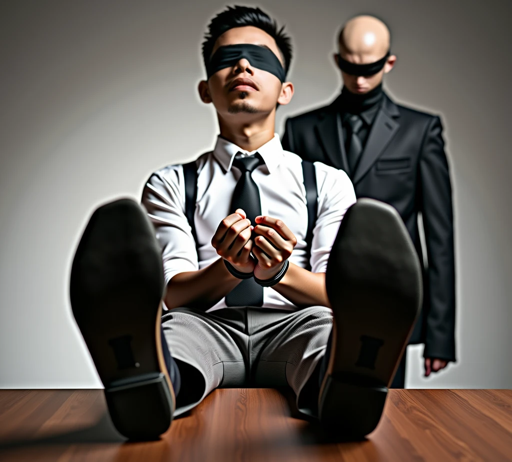 Malaysia handsome malay 20 years lawyer
He faint
Smelly feet
His hand handcuff in abondon warehouse
Blindfolded
handcuff
Formal Outfit
Focus sweaty hot feet on desk
feather duster on desk
Dirty black long sock on desk
2 evil mafia pinch nose