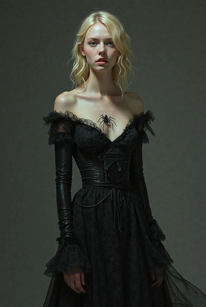 (best quality,4k,highres,masterpiece:1.2),(realistic:1.37),ultra-detailed,professional,vivid colors,portraits,lighting:dramatic,
woman with blood on her cheeks,blonde hair,sexy,long black dress,beautiful detailed eyes,stark contrast,sharp focus,dynamic composition,lively color palette,daringee canvas,dramatic lighting,blood-filled background wall,the woman holds a knife in her hands