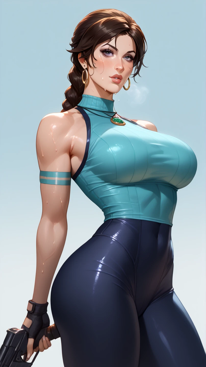 1girl, gorgeous, muscular, thick thighs, mature female, abs, wide hips, (masterpiece, high quality:1.1) ,shiny skin, soft, smooth skin, breast indentation, tight suit, busty, curvy, fit, toned, camel toe, lipstick, thick lips, make-up, highly detailed, kawaii, wet and shiny,
