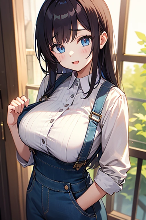 20 years old,1 girl, extremely thick thighs, hyperrealistic, 8k, (extremely detailed 8k), (very delicate and beautiful), (masterpiece), (better quality:1.0), (ultra high resolution:1.0), (masterpiece, best quality), cute,black hair,big breasts,leaning forward,ponytail,upper body,POV,, cardigan